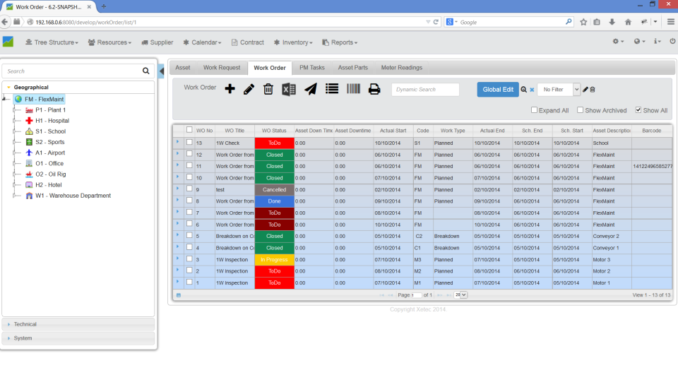 screenshot of FlexMaint CMMS